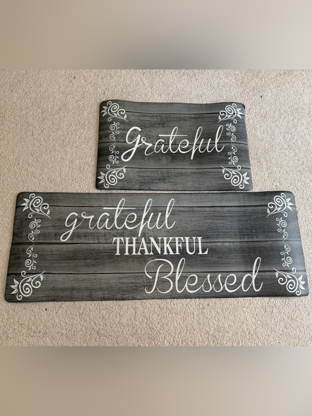 Gray 'Gather' Decorative Door Mat with Purple Ribbon Accent